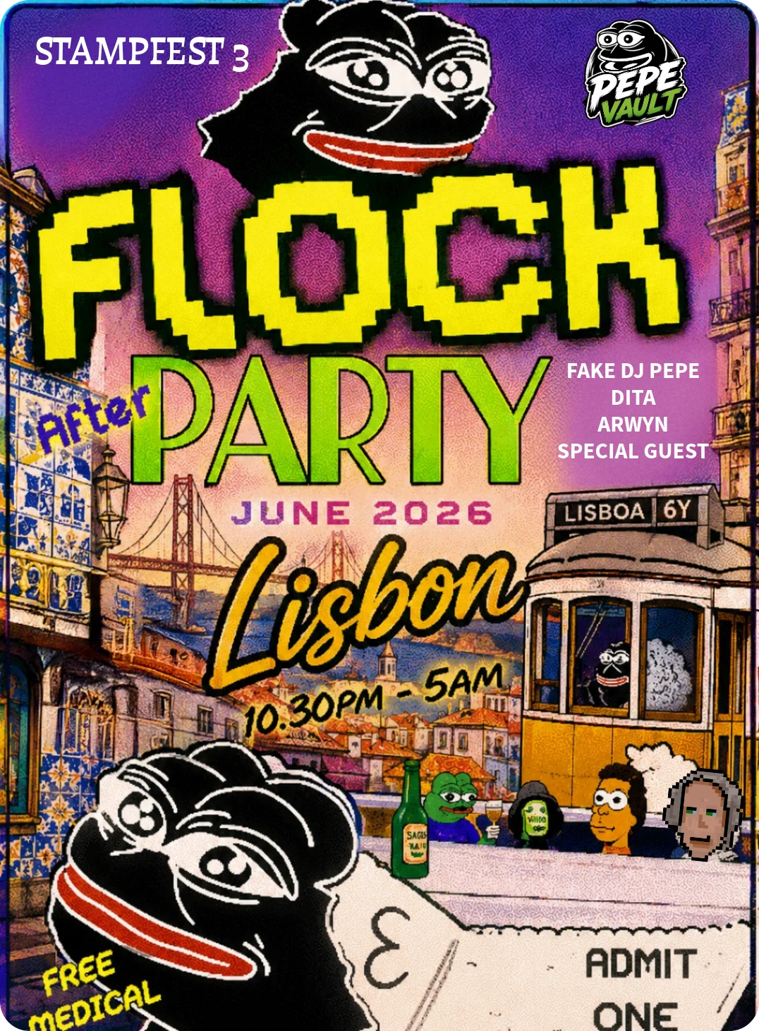 STAMPFEST 3 — The Flock Party · Sponsored by Stampchain.io · Lisbon Late Night June 2026
